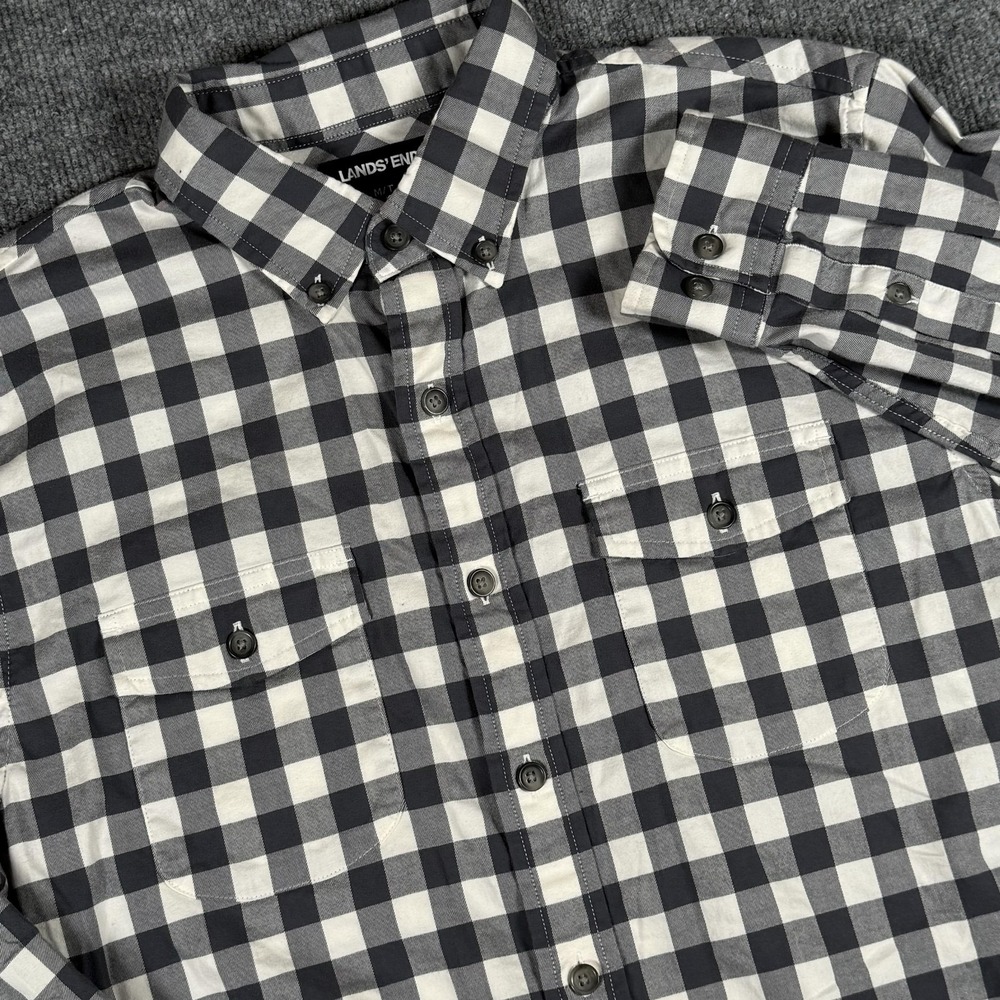 Lands End Shirt Mens Medium Tall Buffalo Plaid Button Down Long Sleeve Casual